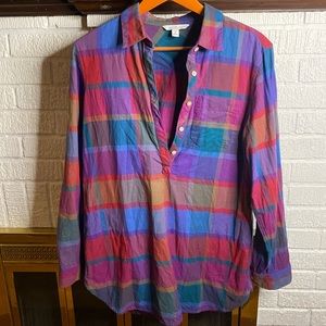 LL Bean Signature Lightweight Flannel Cotton Tunic Shirt Plaid Multicolor Top S